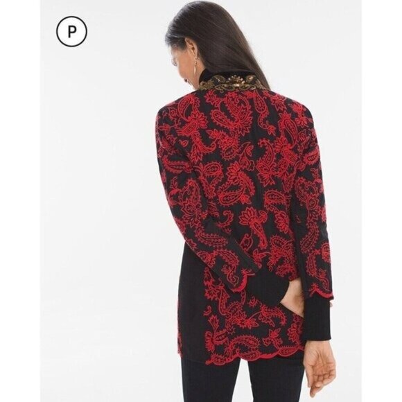 Chicos Collectibles Petite 0P Gold Beaded Black Red Paisley‎ Embroidered Jacket - Picture 2 of 16
